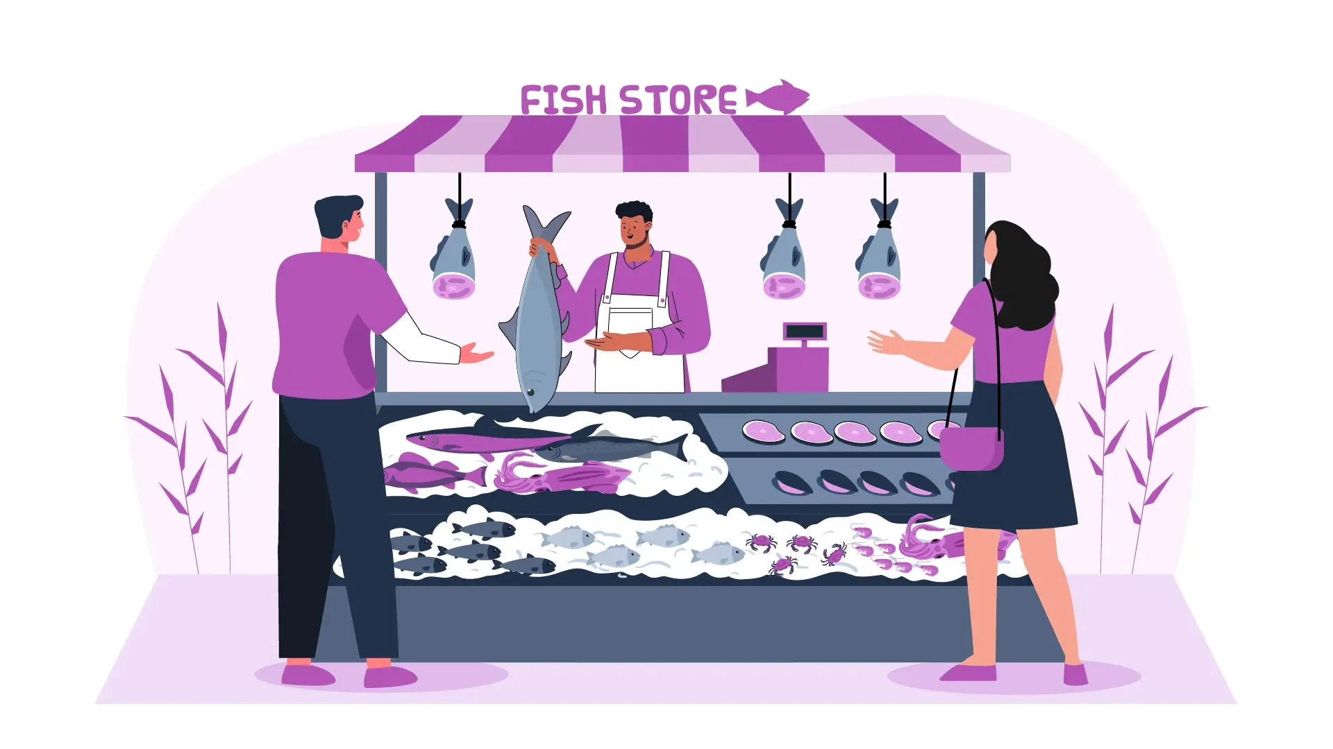 Fresh Seafood Sale Vector Illustration of a Fish Store in Flat 2D Style image